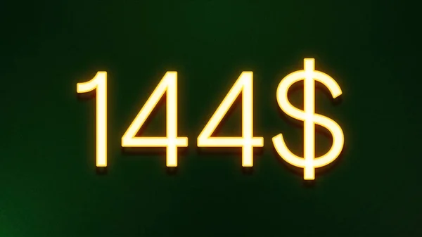 Símbolo Luz Dourada 144 Dólares Ícone Preço Fundo Escuro — Fotografia de Stock