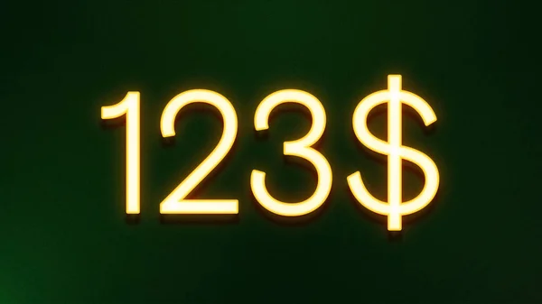 Símbolo Luz Dourada 123 Dólares Ícone Preço Fundo Escuro — Fotografia de Stock
