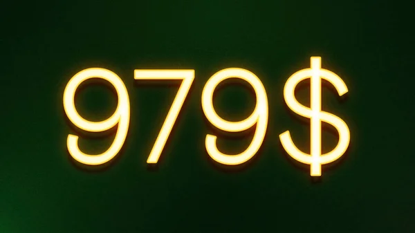 Goldenes Lichtsymbol Von 979 Dollar Preissymbol Auf Dunklem Hintergrund — Stockfoto
