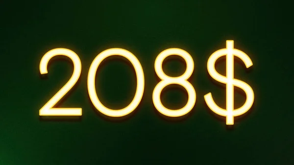 Símbolo Luz Dourada 208 Dólares Ícone Preço Fundo Escuro — Fotografia de Stock