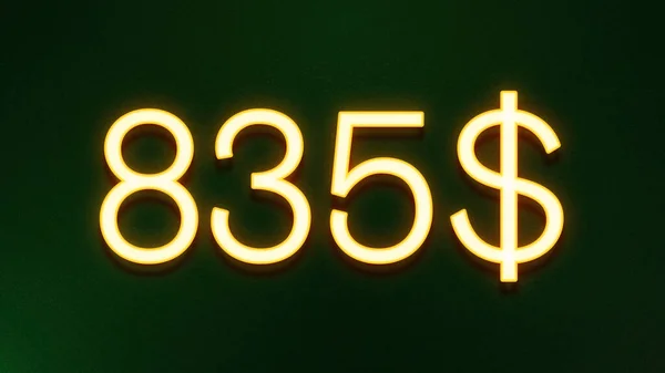 Símbolo Luz Dourada 835 Dólares Ícone Preço Fundo Escuro — Fotografia de Stock
