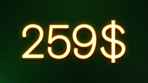 暗い背景に259ドルの価格アイコンの黄金の光のシンボル — ストック写真