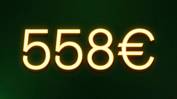 Gouden Lichtsymbool Van 558 Euro Prijskaartje Donkere Achtergrond — Stockfoto
