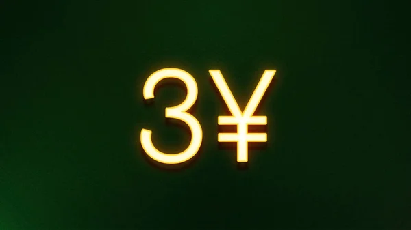 Golden light symbol of 3 yuans price icon on dark background