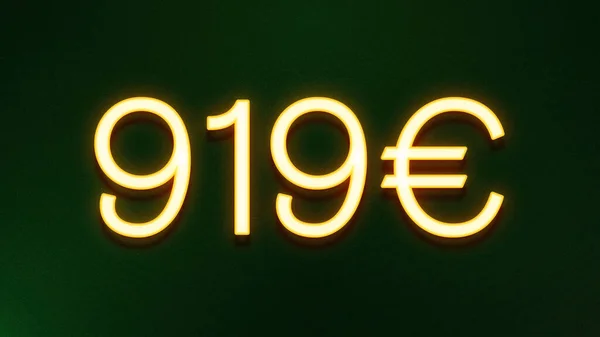 Gouden Lichtsymbool Van 919 Euro Prijskaartje Donkere Achtergrond — Stockfoto