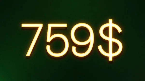 暗い背景に759ドルの価格アイコンの黄金の光のシンボル — ストック写真