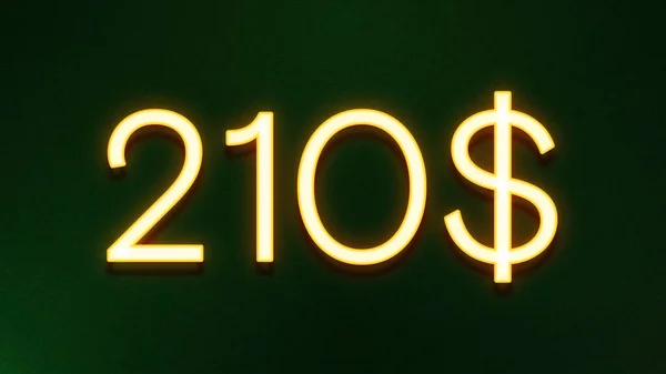 Goldenes Lichtsymbol Von 210 Dollar Preissymbol Auf Dunklem Hintergrund — Stockfoto