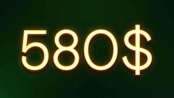 Goldenes Lichtsymbol Von 580 Dollar Preissymbol Auf Dunklem Hintergrund — Stockfoto