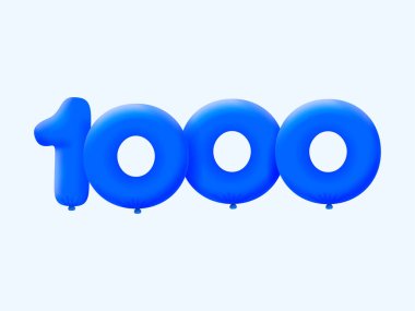 Mavi 3D numara 1000, balon şeklinde. Parti dekorasyonu için vektör illüstrasyon tasarımı