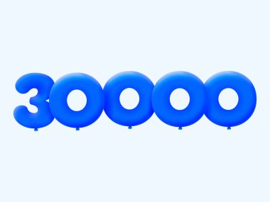 Mavi 3D numara 30000 balon şeklinde. Parti dekorasyonu için vektör illüstrasyon tasarımı