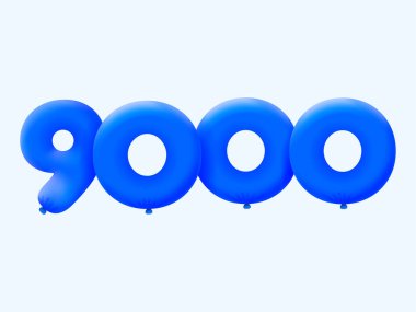 Mavi 3D numara 9000 balon şeklinde. Parti dekorasyonu için vektör illüstrasyon tasarımı