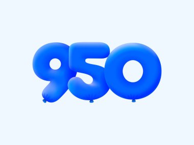 Mavi 3D numara 950, balon şeklinde. Parti dekorasyonu için vektör illüstrasyon tasarımı