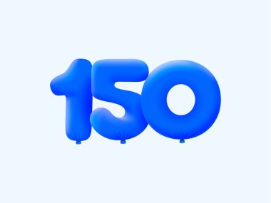 Mavi 3D numara 150, balon şeklinde. Parti dekorasyonu için vektör illüstrasyon tasarımı