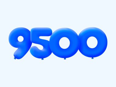 Mavi 3D numara 9500, balon şeklinde. Parti dekorasyonu için vektör illüstrasyon tasarımı