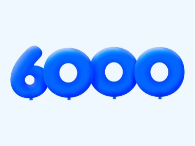 Mavi 3D numara 6000 balon şeklinde. Parti dekorasyonu için vektör illüstrasyon tasarımı