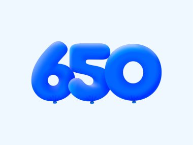 Mavi 3D numara 650, balon şeklinde. Parti dekorasyonu için vektör illüstrasyon tasarımı