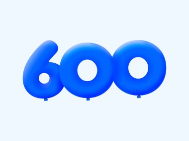 Mavi 3D numara 600, balon şeklinde. Parti dekorasyonu için vektör illüstrasyon tasarımı