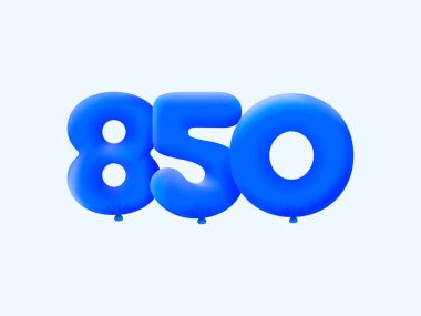 Mavi 3D numara 850, balon şeklinde. Parti dekorasyonu için vektör illüstrasyon tasarımı