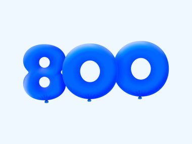 Mavi 3D numara 800, balon şeklinde. Parti dekorasyonu için vektör illüstrasyon tasarımı