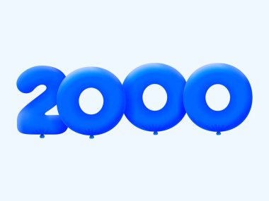 Mavi 3D numara 2000, balon şeklinde. Parti dekorasyonu için vektör illüstrasyon tasarımı