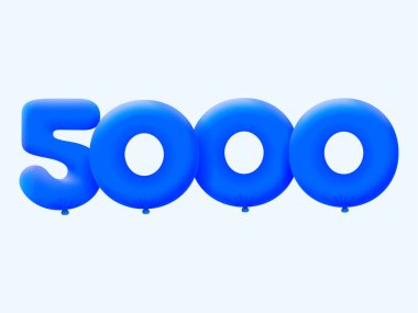 Mavi 3D numara 5000 balon şeklinde. Parti dekorasyonu için vektör illüstrasyon tasarımı