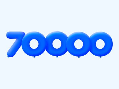 Mavi 3D numara 70000 balon şeklinde. Parti dekorasyonu için vektör illüstrasyon tasarımı