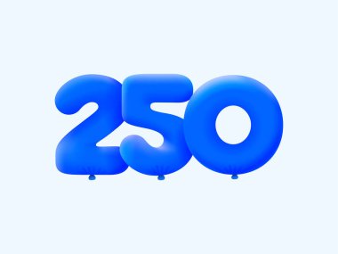Mavi 3D numara 250, balon şeklinde. Parti dekorasyonu için vektör illüstrasyon tasarımı