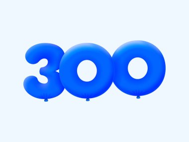 Mavi üç boyutlu 300 numaralı balon. Parti dekorasyonu için vektör illüstrasyon tasarımı