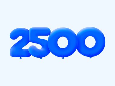 Mavi 3D numara 2500, balon şeklinde. Parti dekorasyonu için vektör illüstrasyon tasarımı