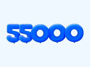 Mavi 3D numara 55.000 balon şeklinde. Parti dekorasyonu için vektör illüstrasyon tasarımı