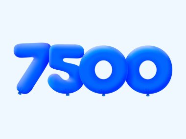 Mavi 3D numara 7500, balon şeklinde. Parti dekorasyonu için vektör illüstrasyon tasarımı
