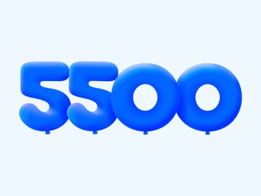 Mavi 3D numara 5500, balon şeklinde. Parti dekorasyonu için vektör illüstrasyon tasarımı
