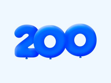 Mavi 3D 200 numara balon şeklinde. Parti dekorasyonu için vektör illüstrasyon tasarımı