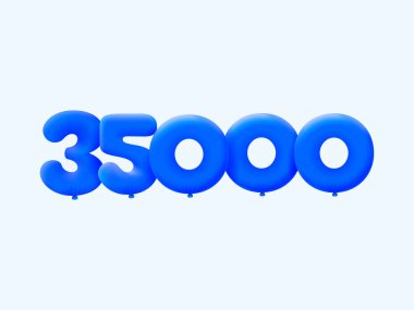 Mavi 3D numara, balon şeklinde 35.000. Parti dekorasyonu için vektör illüstrasyon tasarımı