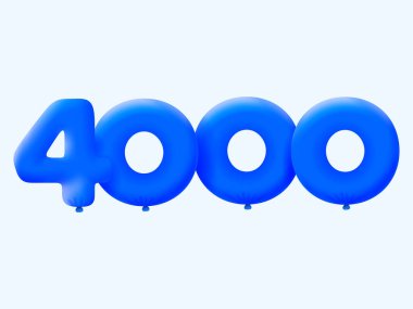 Mavi 3D numara 4000, balon şeklinde. Parti dekorasyonu için vektör illüstrasyon tasarımı