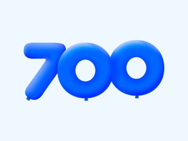 Mavi 3D numara 700, balon şeklinde. Parti dekorasyonu için vektör illüstrasyon tasarımı