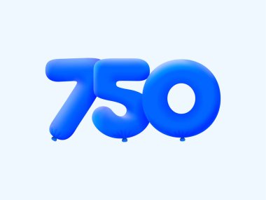 Mavi 3D numara 750, balon şeklinde. Parti dekorasyonu için vektör illüstrasyon tasarımı
