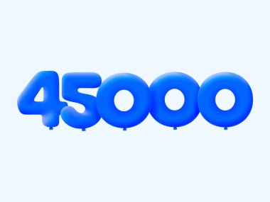Mavi 3D numara 45.000, balon şeklinde. Parti dekorasyonu için vektör illüstrasyon tasarımı