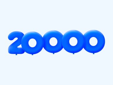 Mavi 3D numara 20.000 balon şeklinde. Parti dekorasyonu için vektör illüstrasyon tasarımı