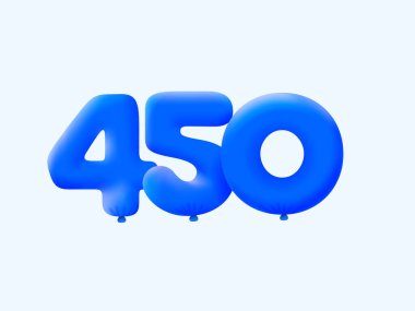 Mavi 3D numara 450, balon şeklinde. Parti dekorasyonu için vektör illüstrasyon tasarımı