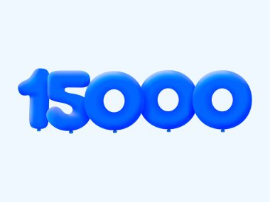 Mavi 3D numara 15000 balon şeklinde. Parti dekorasyonu için vektör illüstrasyon tasarımı
