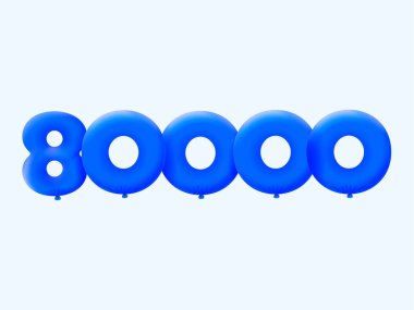 Mavi 3D numara 80000 balon şeklinde. Parti dekorasyonu için vektör illüstrasyon tasarımı