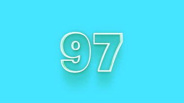Mavi arkaplanda 3d 97 sayısının gösterimi