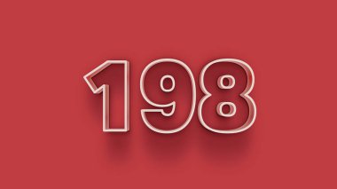 Beyaz 3D numara 198. Eşsiz satış afişleri, afişler, Noel için kırmızı arka planda izole edilmiş..