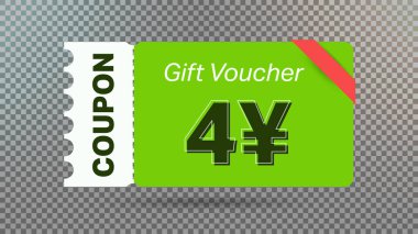Web sitesi, internet reklamları, sosyal medya için yeşil 4 yen indirim kuponu.