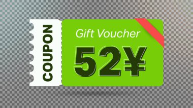 Web sitesi, internet reklamları, sosyal medya için yeşil 52 yen indirim kuponu.