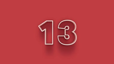 Beyaz 3D numara 13. Eşsiz satış afişleri, afişler, Noel için kırmızı arka planda izole edilmiş..