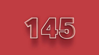 Beyaz 3D numara 145. Kırmızı arka planda izole edilmiş. Eşsiz satış afişleri, afişler, Noel için..