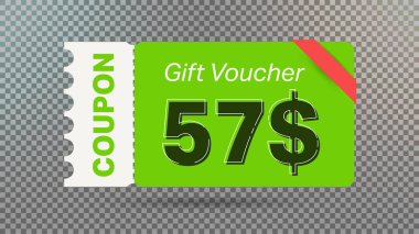 Web sitesi, internet reklamları, sosyal medya için Yeşil 57 dolarlık indirim kuponu.