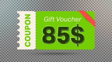 Web sitesi, internet reklamları, sosyal medya için yeşil 85 dolarlık indirim kuponu..